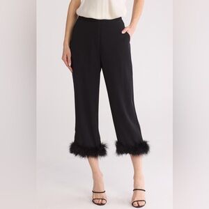 NWT Wayf Elegant Black Feather Trim Pants Sz XS